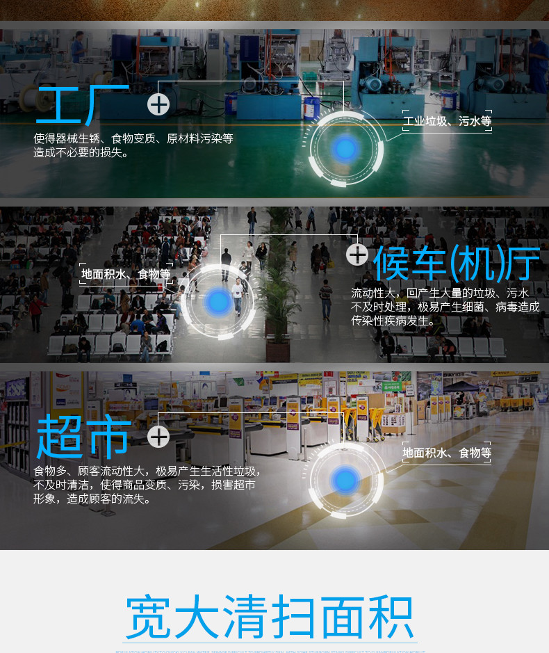 潔博士洗地機(jī)適用于超市、候車廳、工廠等場(chǎng)所